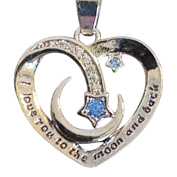 “I Love You To the Moon and Back” Heart Moon Star Necklace One Size Silver Blue - Picture 3 of 4
